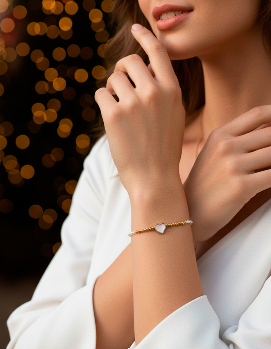 Pulsera gold-filled con perla mabe & charm corazón Love Story