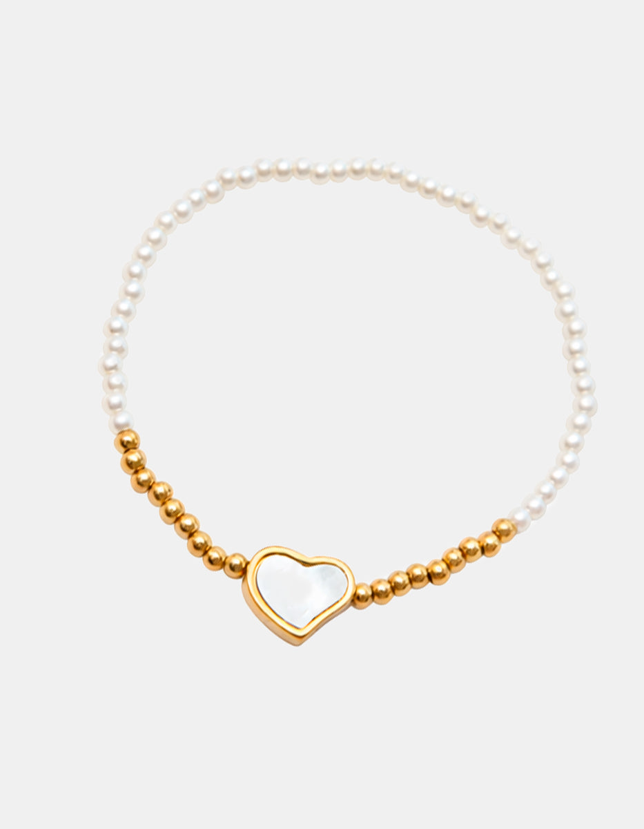 Pulsera gold-filled con perla mabe & charm corazón Love Story