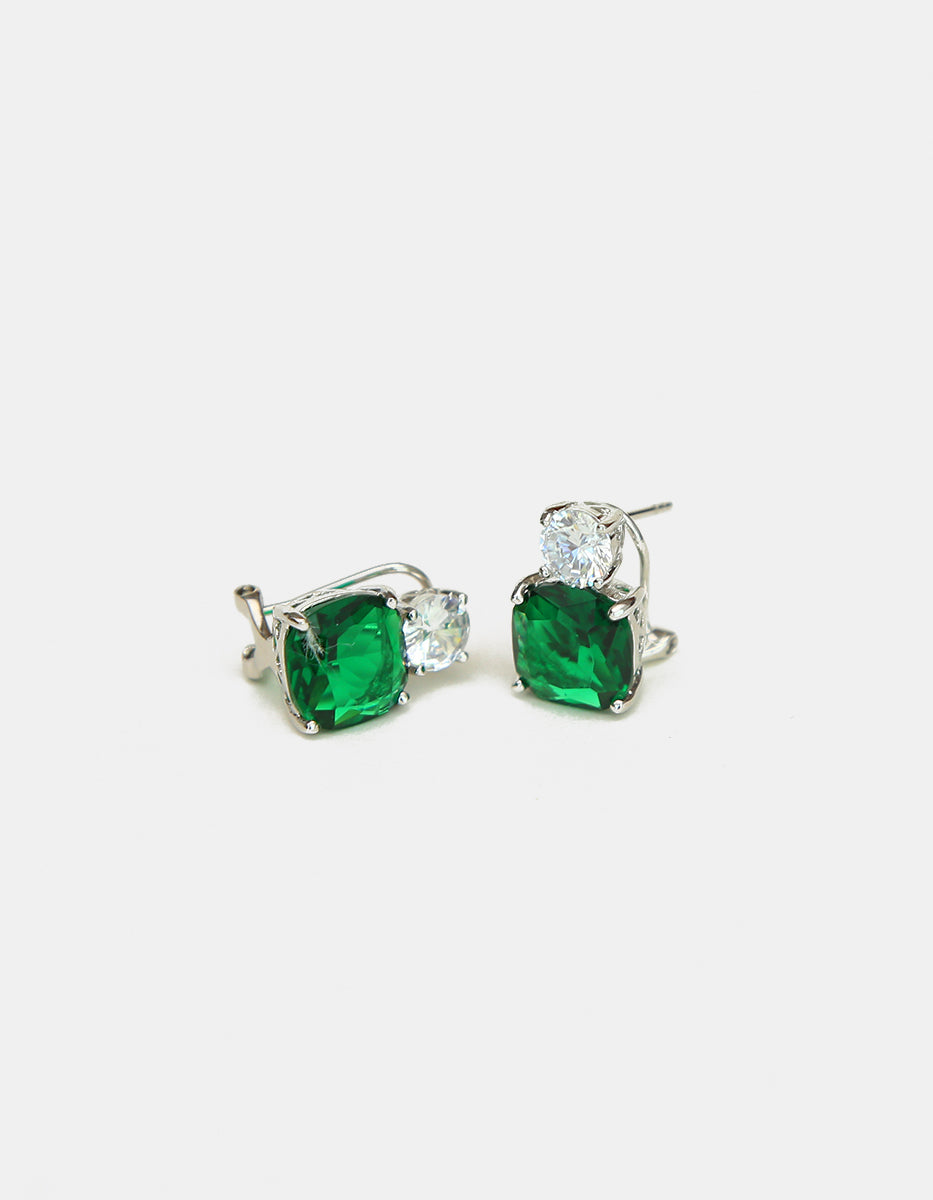 Aretes en Plata 925 bañada en Rodio Blanco con Esmeralda de Bombay Verde Eterna Silver