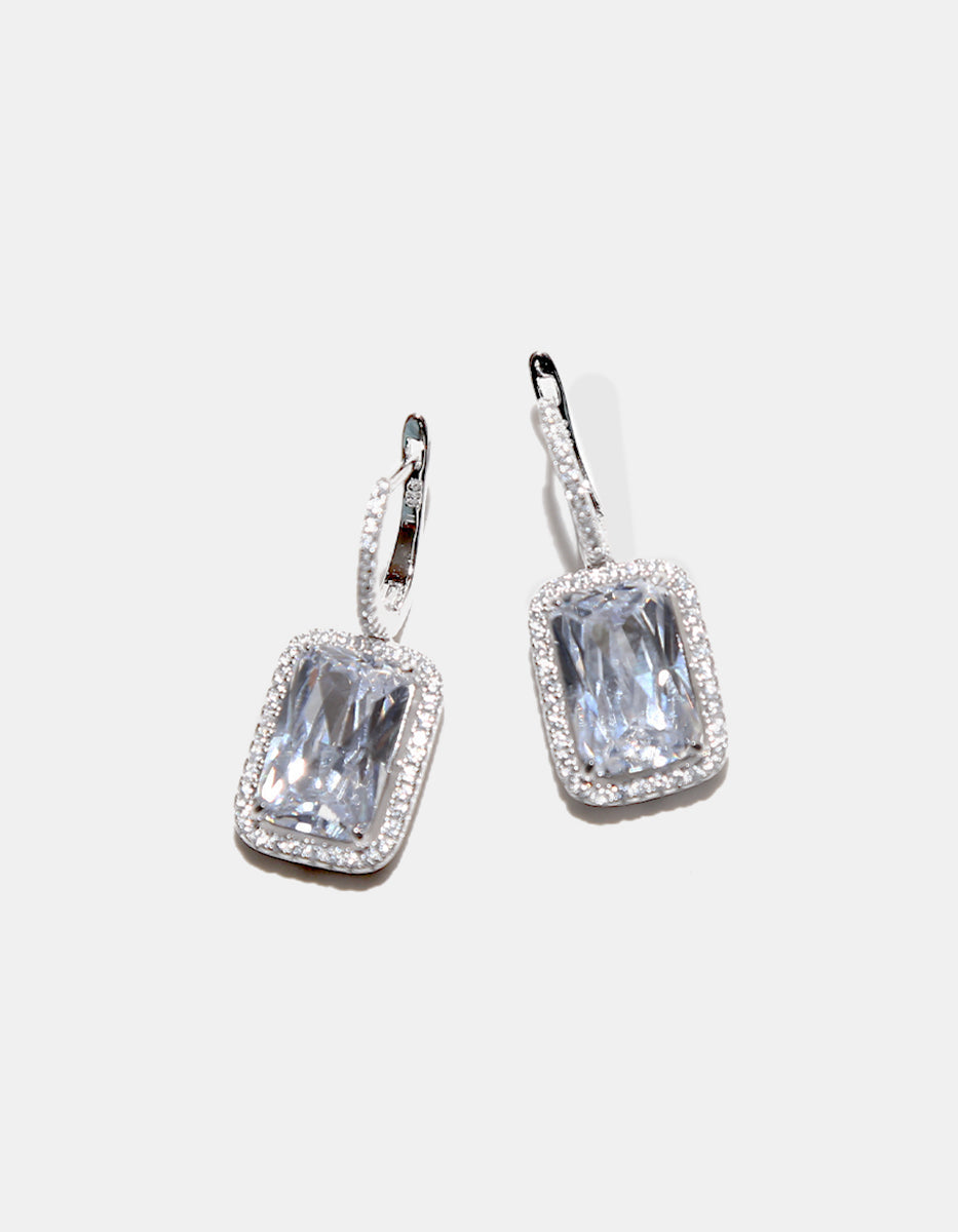 Aretes en Plata 925 bañados en Rodio Blanco con Topacios Blancos Sublime