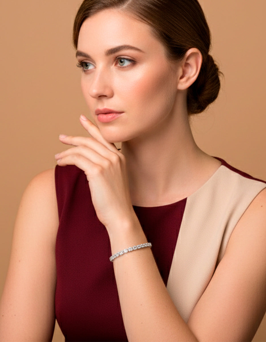 Pulsera tennis de plata engastada con circonitas blancas de corte redondo Steffi