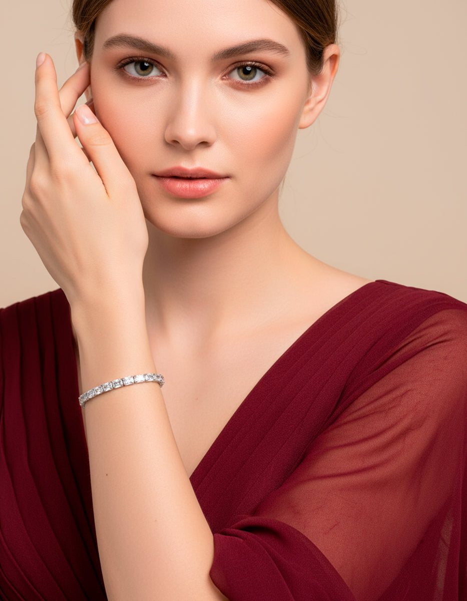 Pulsera tennis de plata engastada con circonitas blancas de corte redondo Steffi