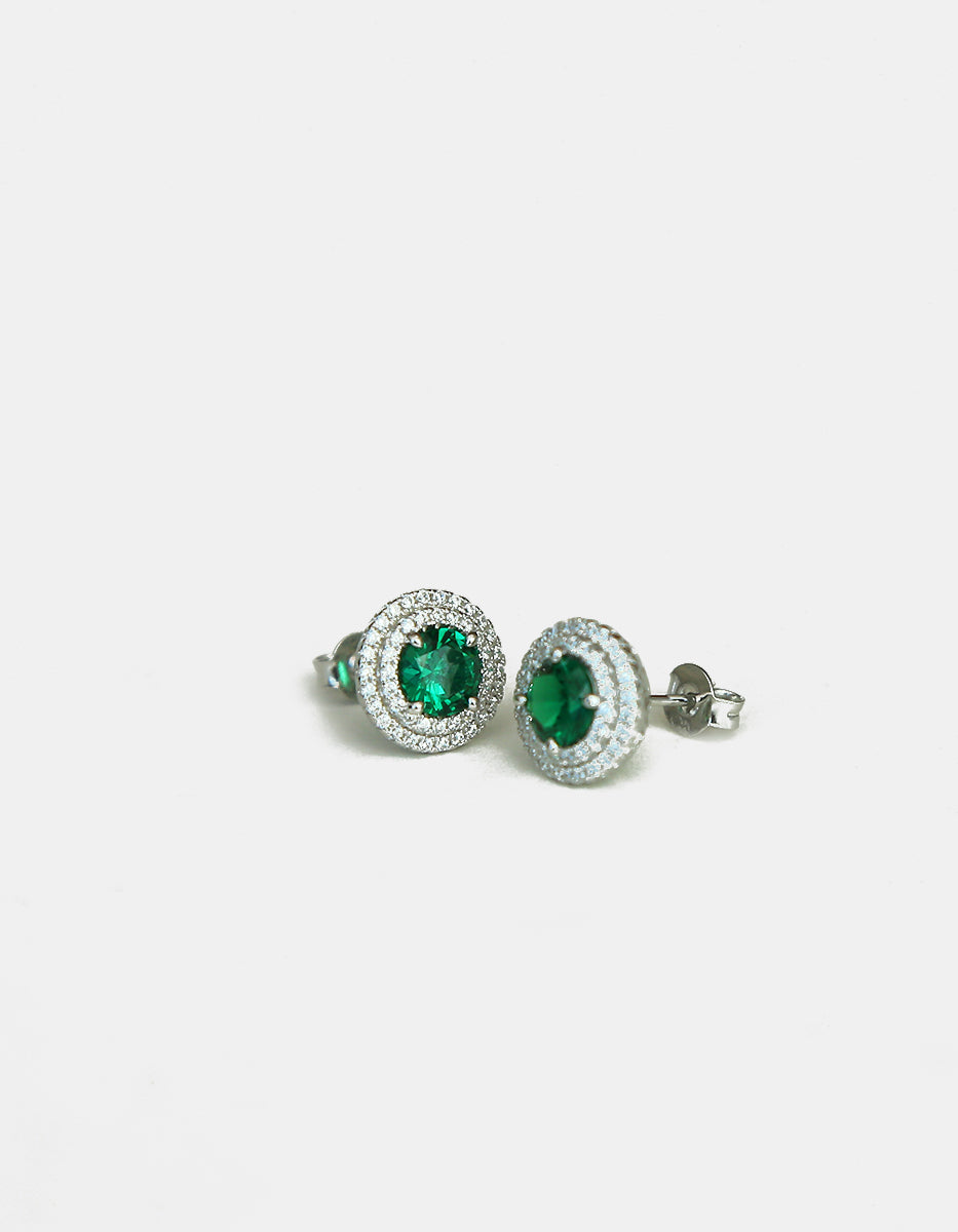 Set de Colgante y Aretes en Plata 925 bañada en Rodio Blanco con Esmeralda de Bombay Verde Eterna Silver