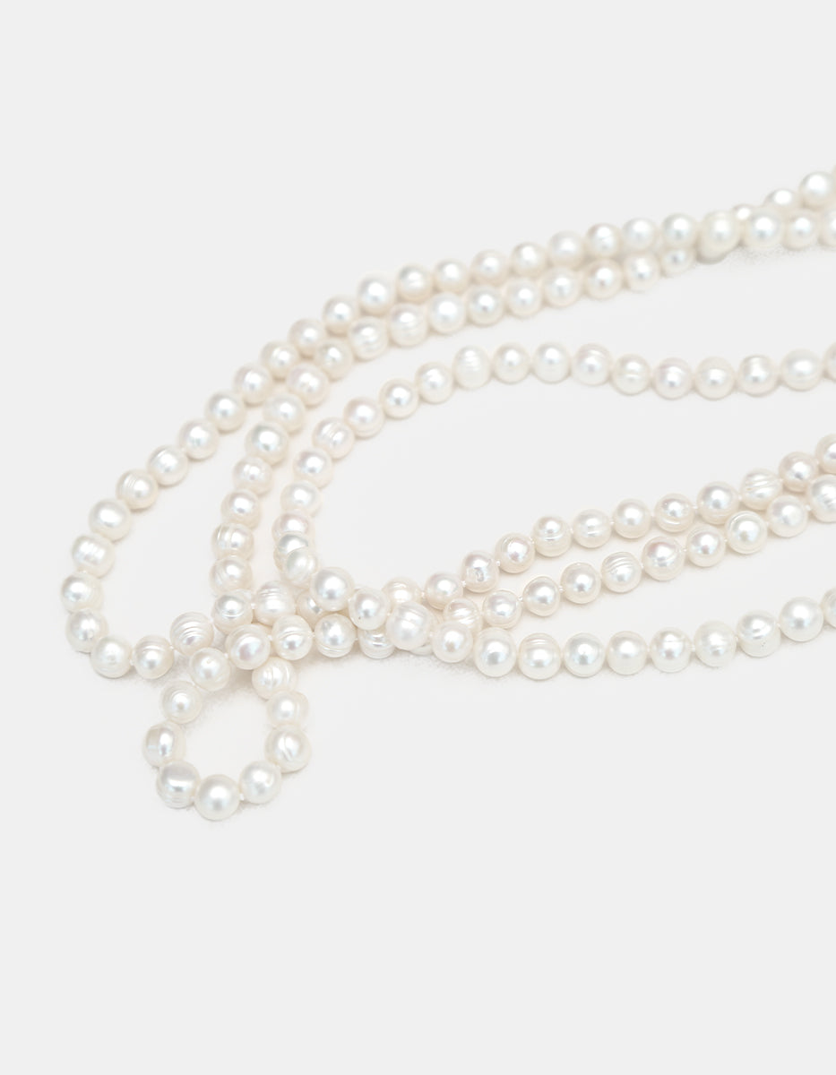 Collar anudado perla japonesa redonda 3 hilos 8mm de 62cm largo Crush