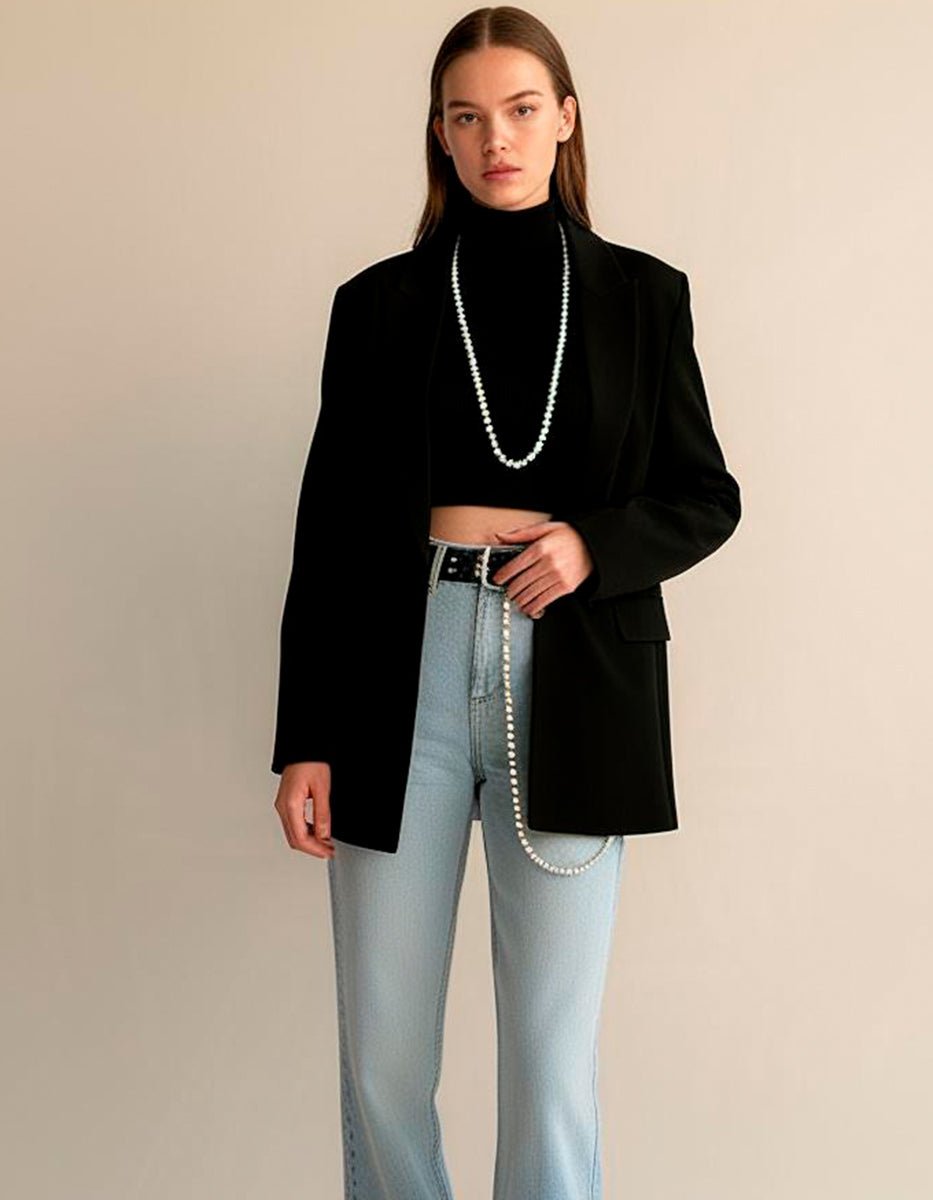 Collar anudado 55cm largo perla japonesa redonda 9mm Crush