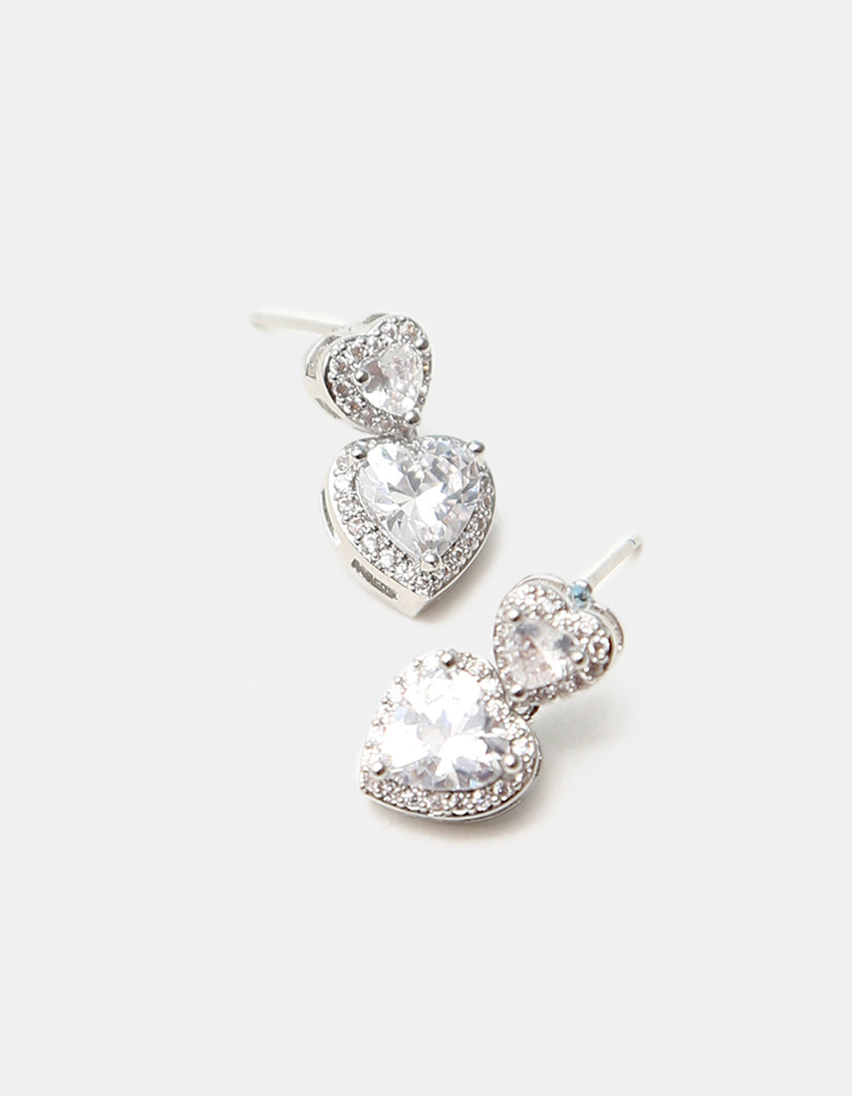 Aretes en plata .925 con topacios blancos y doble topacio en corte corazón Love Story