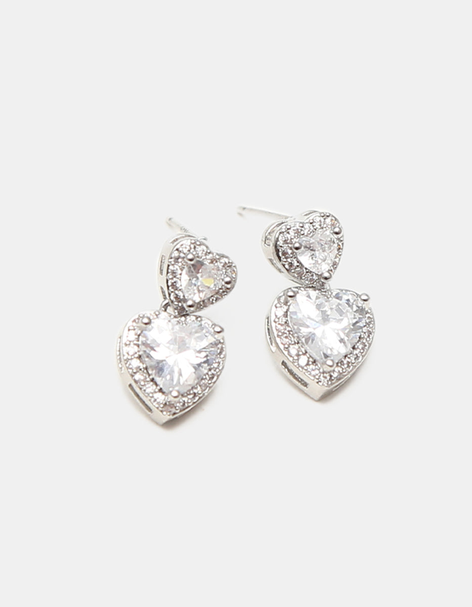 Aretes en plata .925 con topacios blancos y doble topacio en corte corazón Love Story