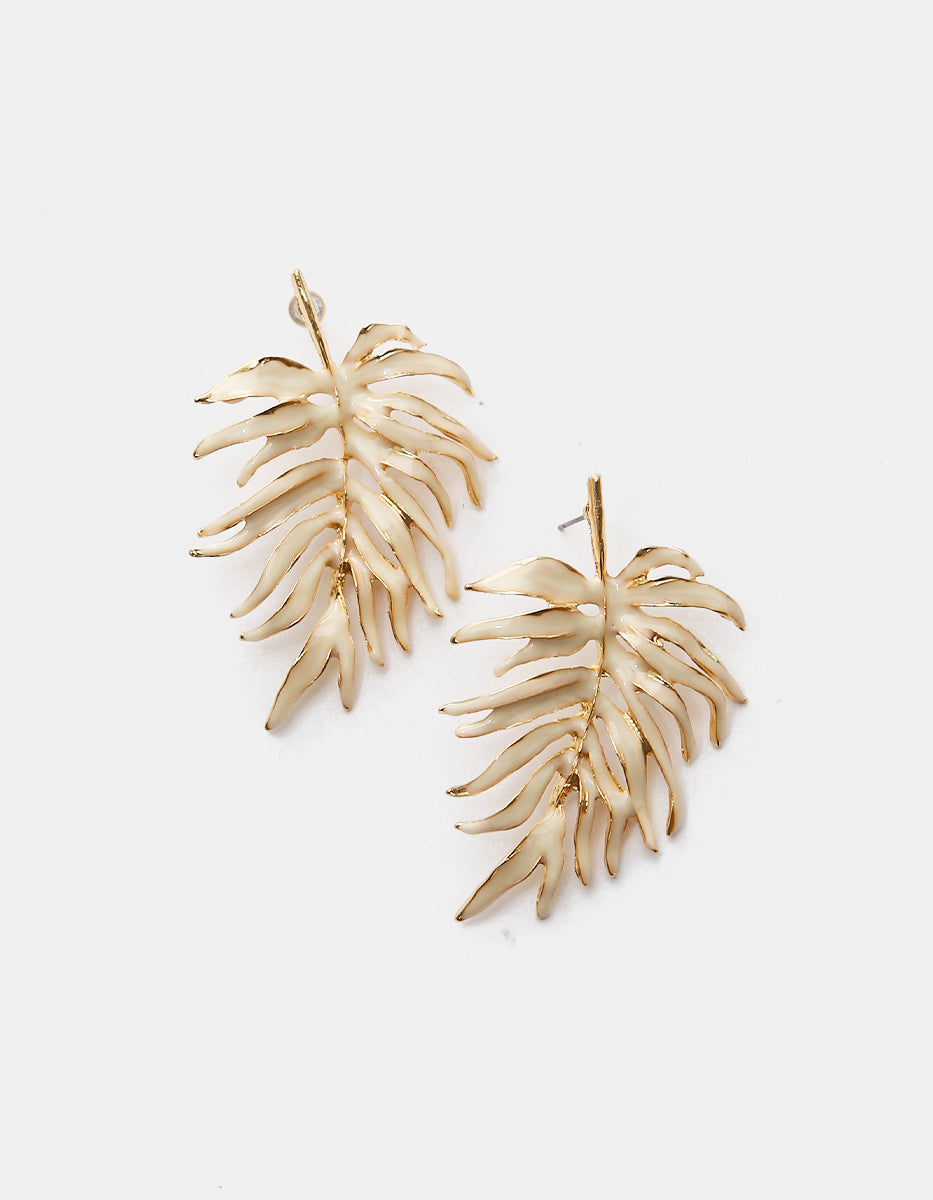 Aretes en Gold-Filled de 22kt de hoja de palmera con esmalte marfil