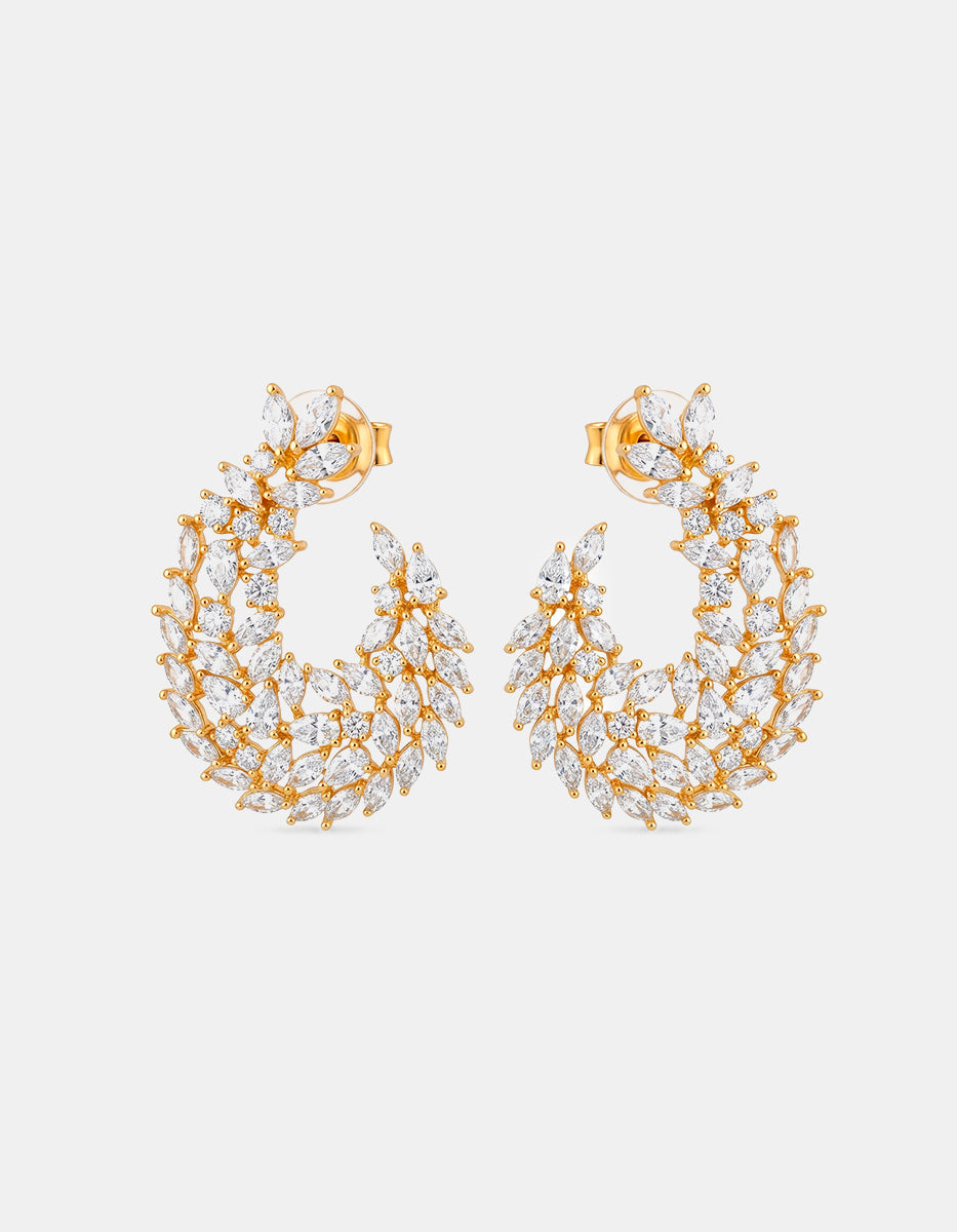Aretes de bronce con baño de oro 22k e incrustaciones de topacios blancos corte marquise Festive Style