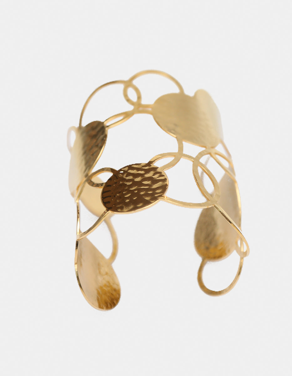 Brazalete de Bronce con Baño de Oro de 22kt Martelinado Golden Chic