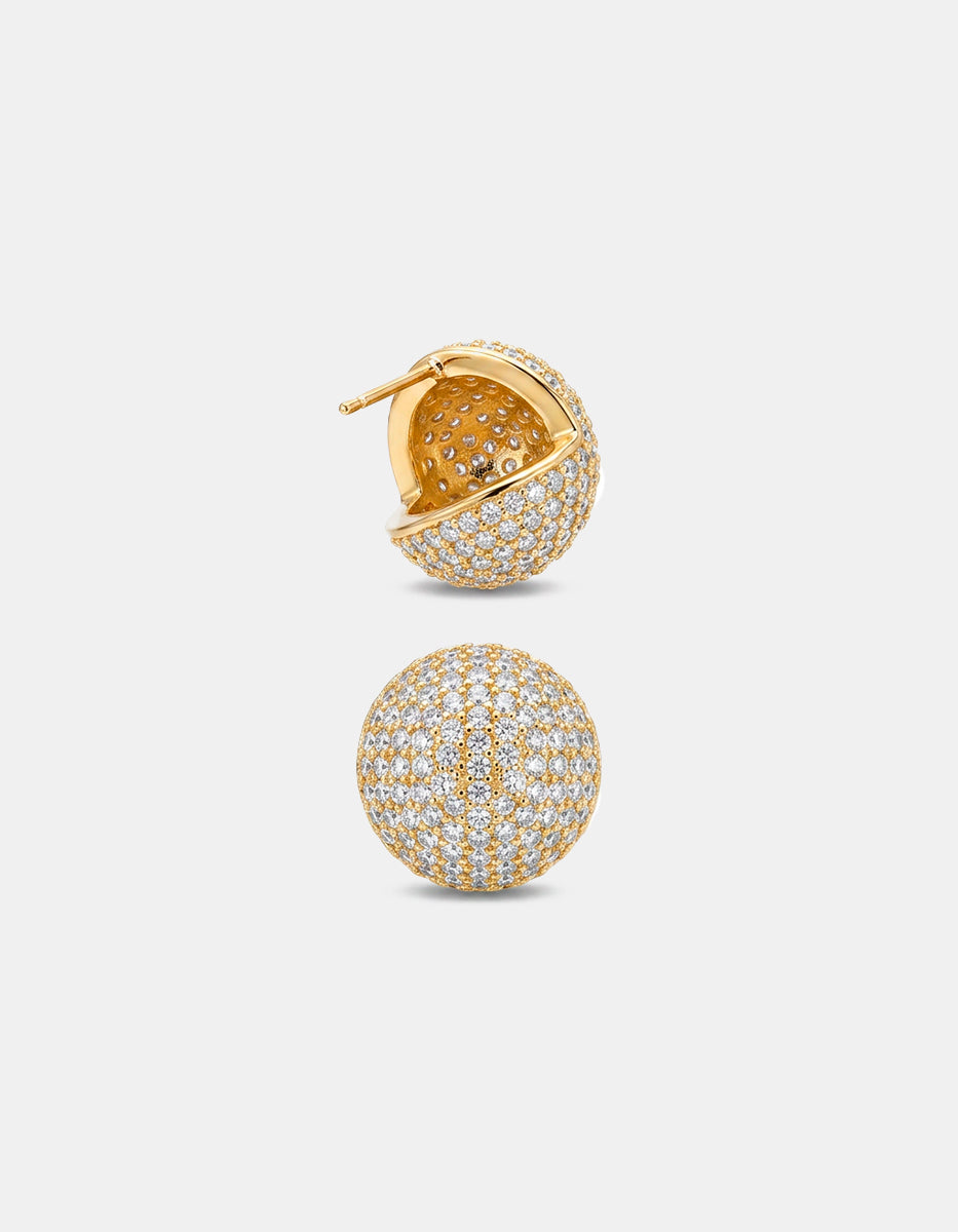 Aretes de bronce con baño de oro 22k e incrustaciones de topacios blancos corte brillante Festive Style