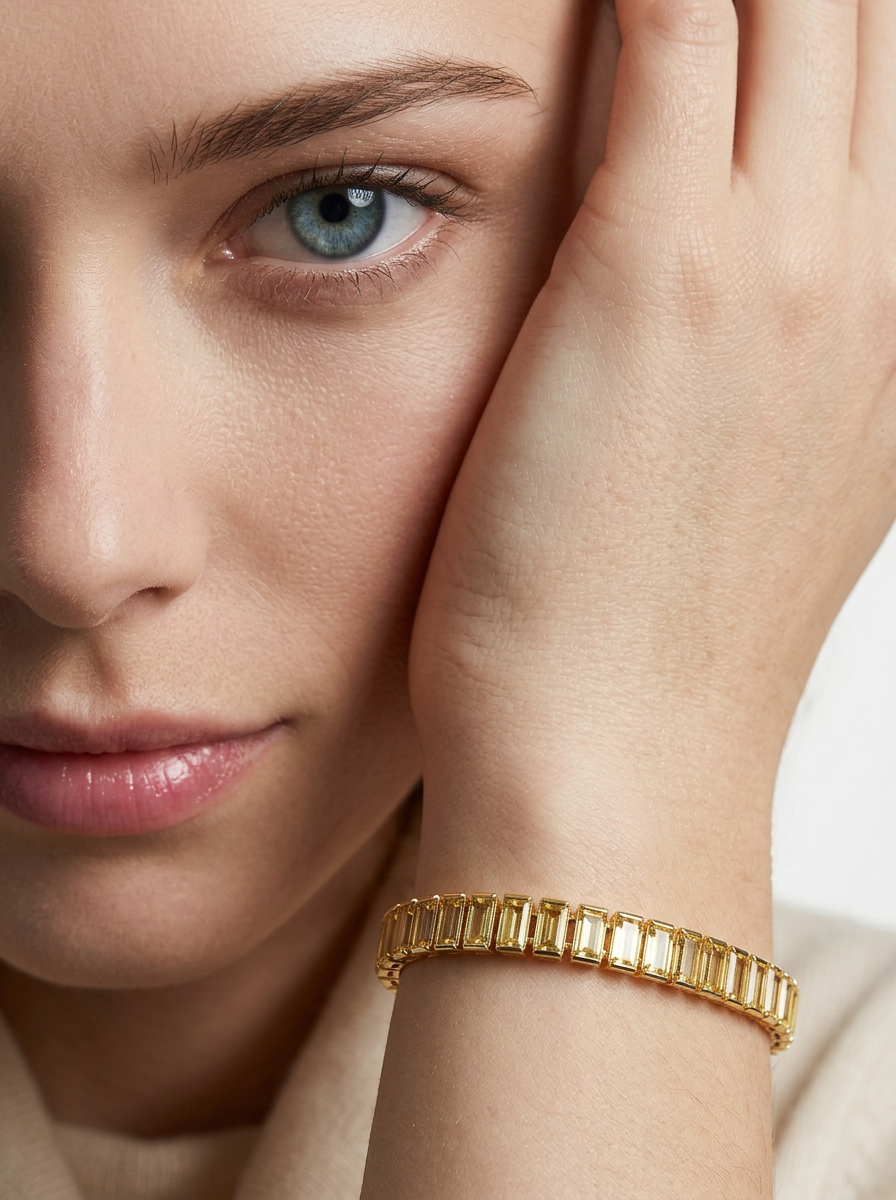 Pulsera de Plata .925 con citrinos amarillos en corte baguette Seducción