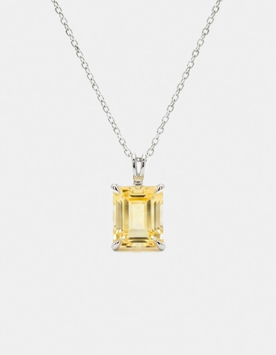 Collar de Plata .925 con dije de citrino amarillo en corte esmeralda Seducción