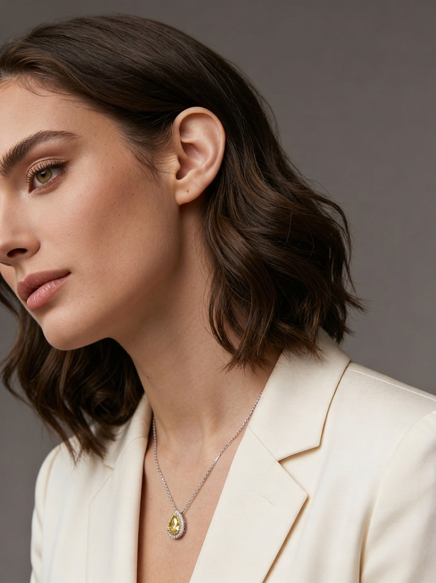 Collar de Plata .925 con dije de citrino amarillo en corte pera y topacios blancos Seducción