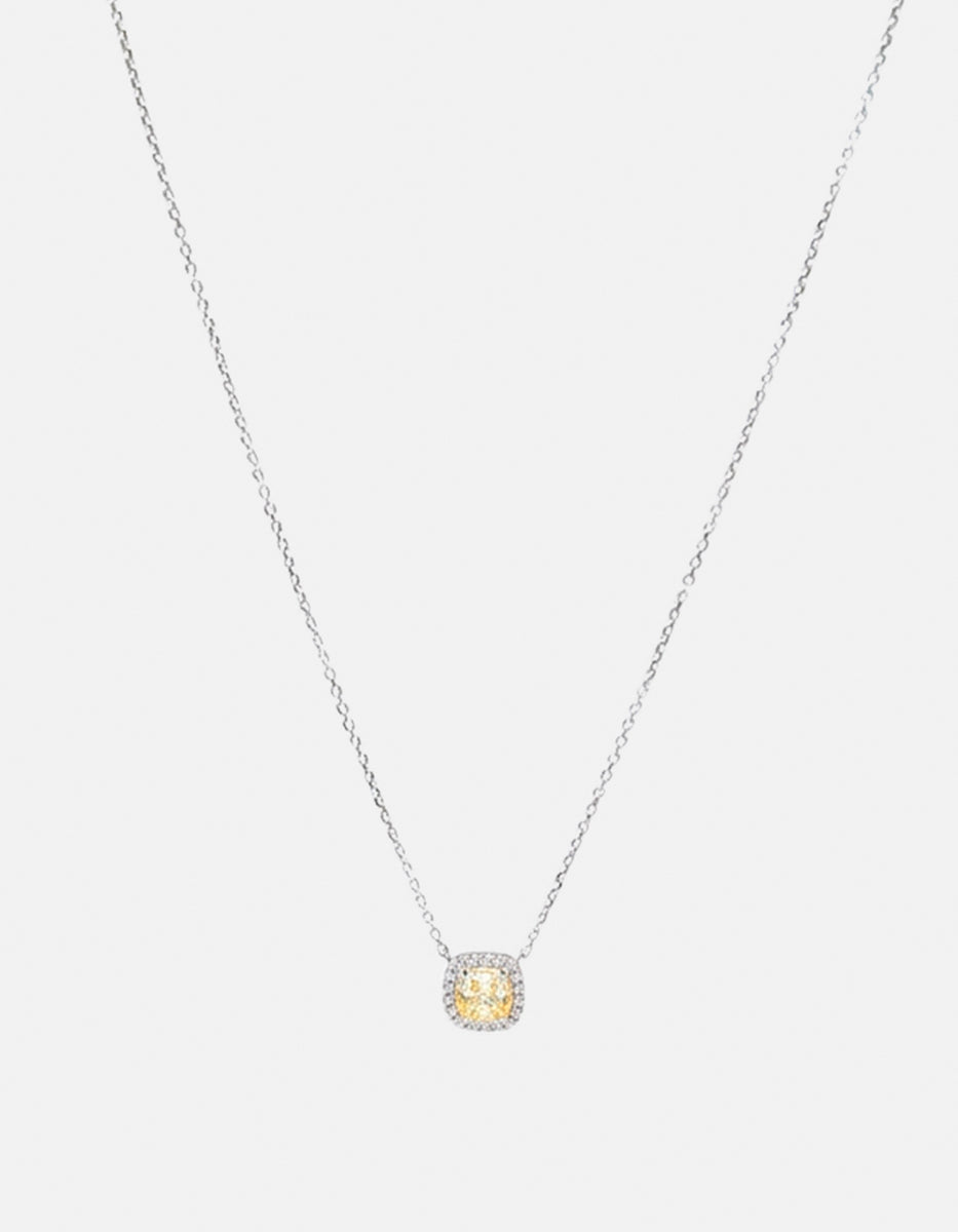 Collar de Plata .925 con dije de citrino amarillo en corte cojín y topacios blancos Seducción