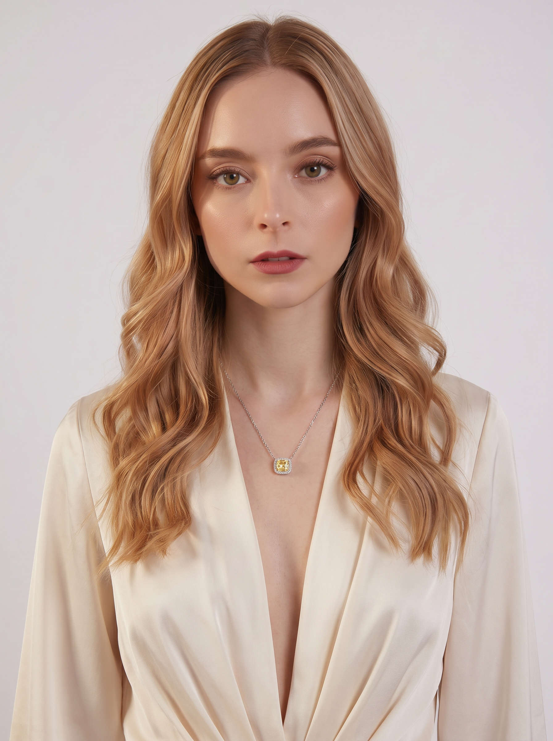 Collar de Plata .925 con dije de citrino amarillo en corte cojín y topacios blancos Seducción