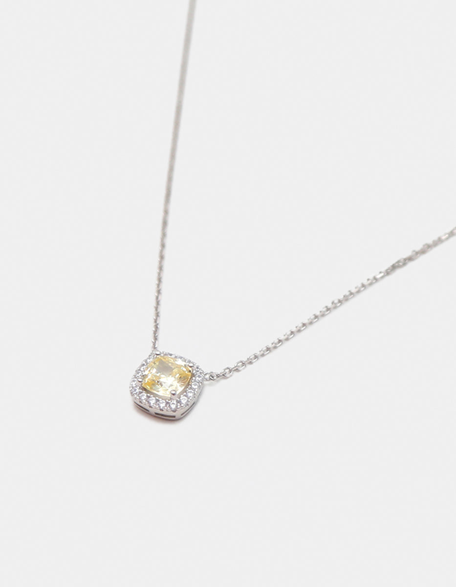 Collar de Plata .925 con dije de citrino amarillo en corte cojín y topacios blancos Seducción