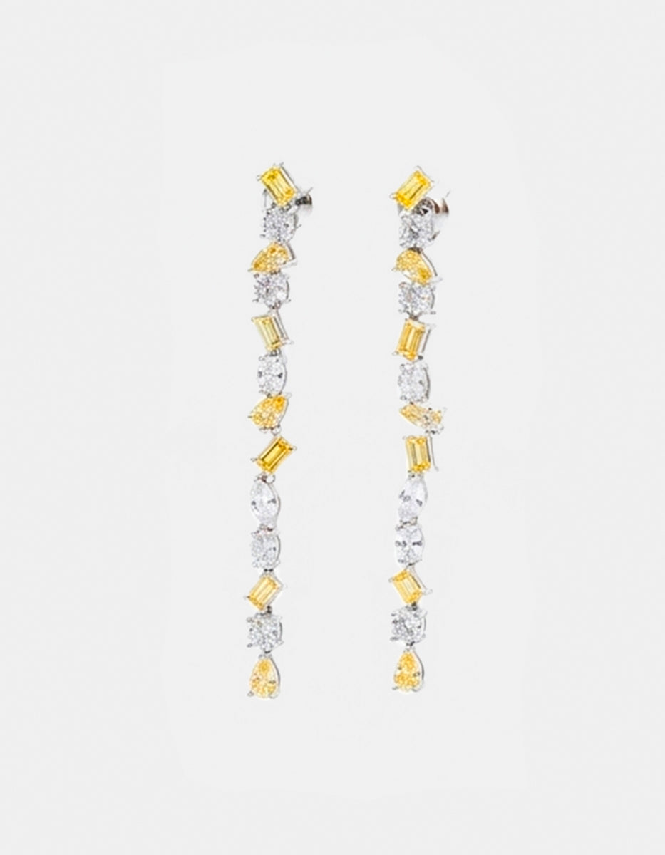 Aretes de Plata .925 con citrinos amarillos en corte baguette y pera y topacios blancos en corte brillante Seducción