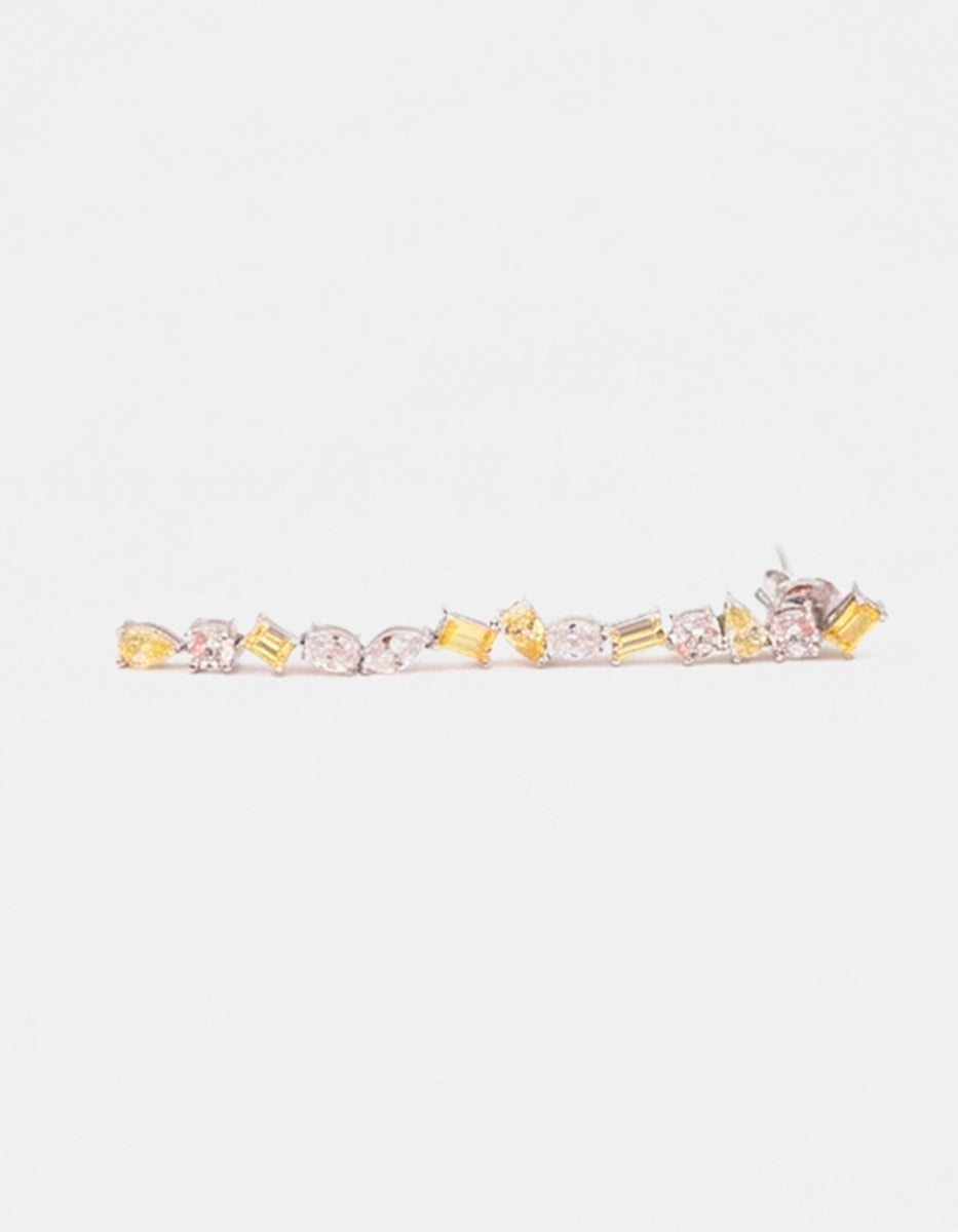Aretes de Plata .925 con citrinos amarillos en corte baguette y pera y topacios blancos en corte brillante Seducción