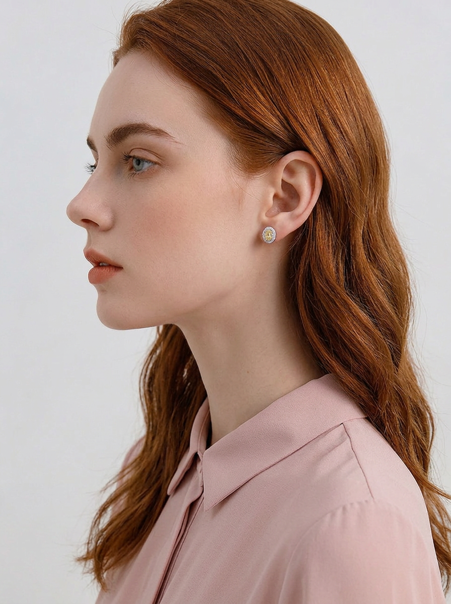 Aretes de Plata .925 con citrinos amarillos en corte óvalo y brillante y topacios blancos Seducción