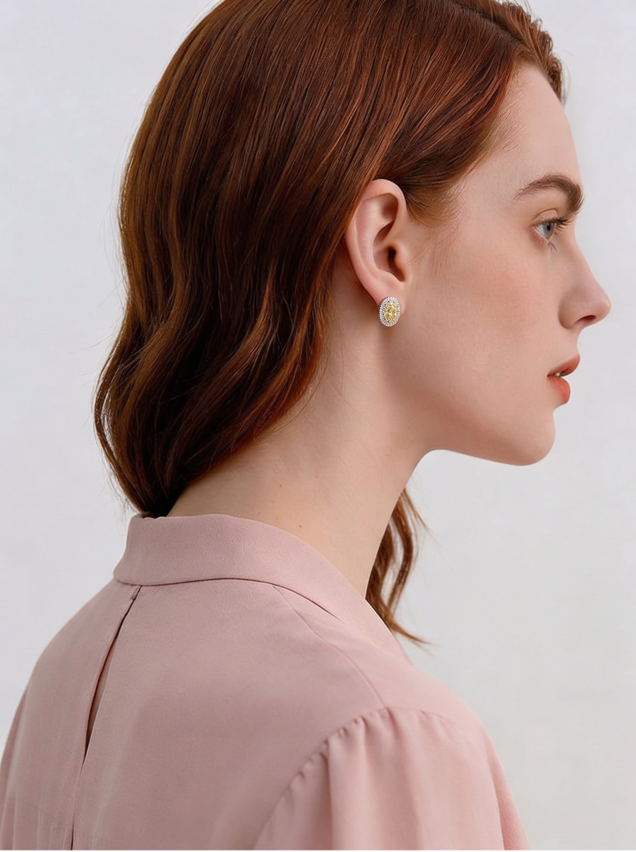 Aretes de Plata .925 con citrinos amarillos en corte óvalo y brillante y topacios blancos Seducción