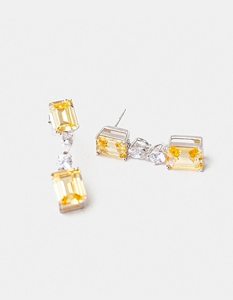Aretes de Plata .925 con citrinos amarillos en corte radiante y topacios blancos Seducción