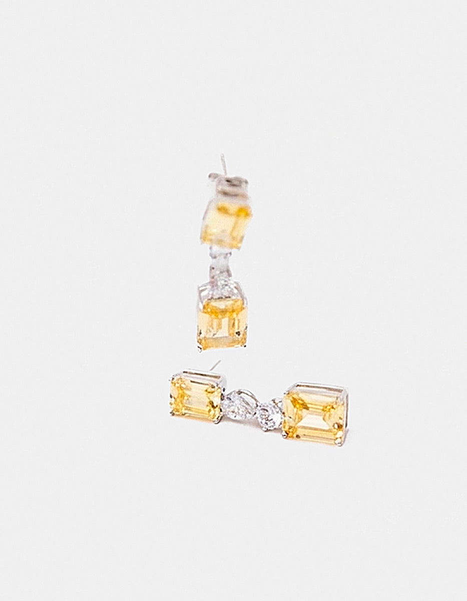 Aretes de Plata .925 con citrinos amarillos en corte radiante y topacios blancos Seducción