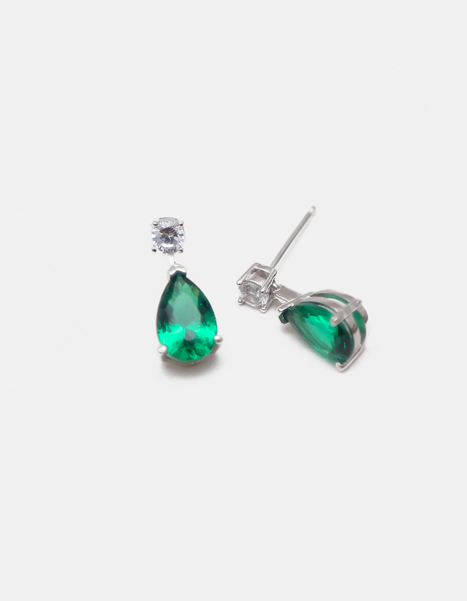 Aretes de Plata .925 bañada en Rodio Blanco con esmeraldas de Bombay y topacios blancos Eterna Silver