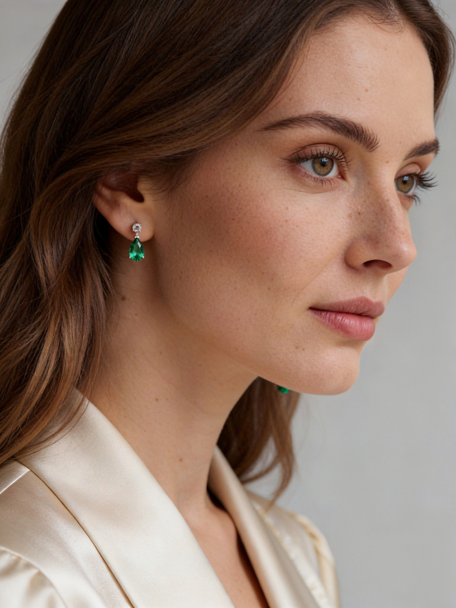 Aretes de Plata .925 bañada en Rodio Blanco con esmeraldas de Bombay y topacios blancos Eterna Silver