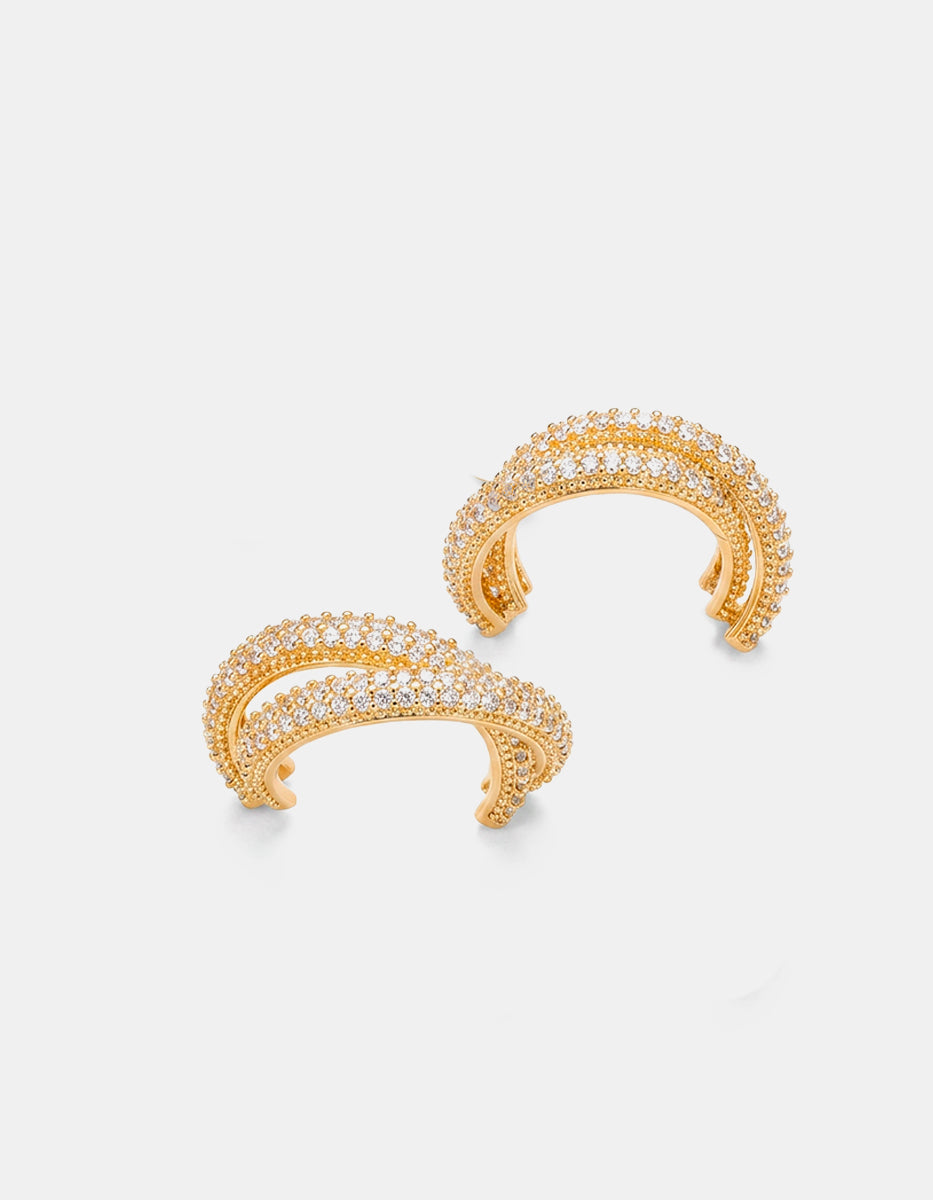 Aretes de bronce con baño de oro 22k con topacios blancos corte brillante Festive Style