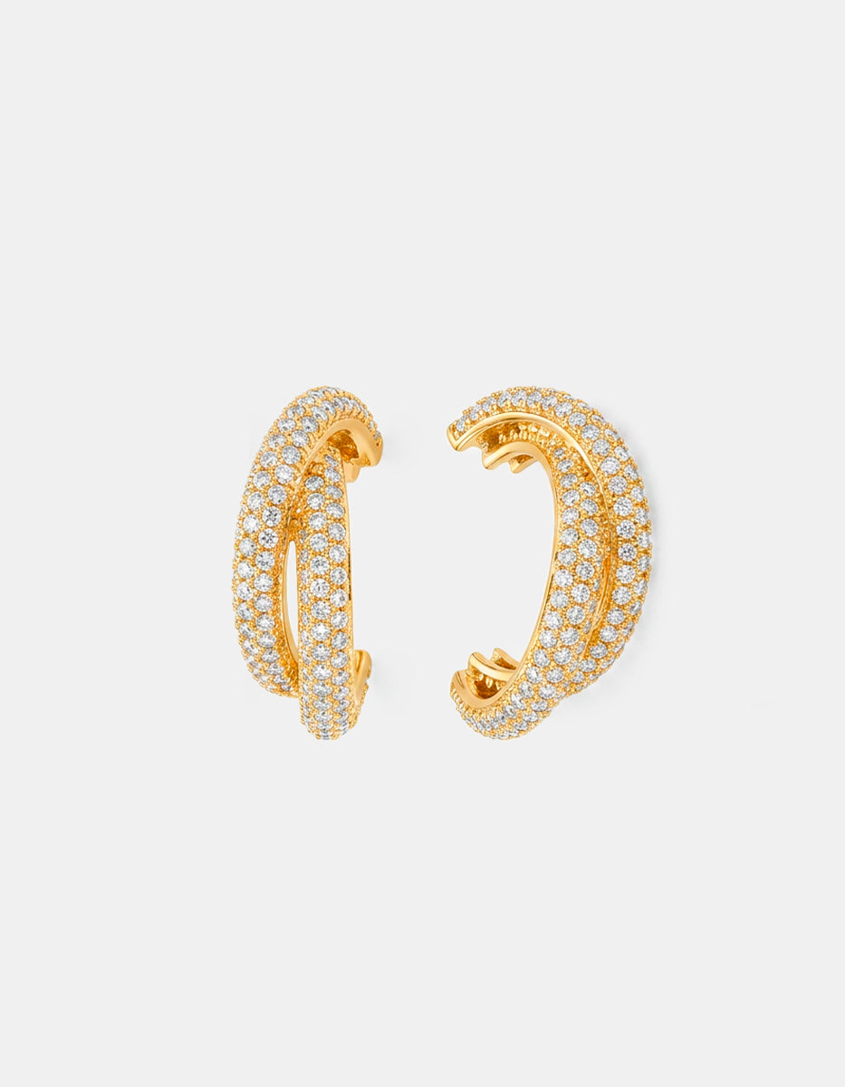 Aretes de bronce con baño de oro 22k con topacios blancos corte brillante Festive Style