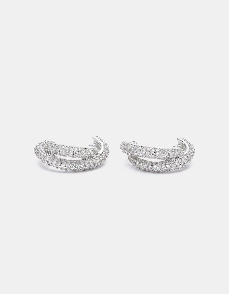 Aretes con baño Platino e incrustaciones de topacios blancos corte brillante Festive Style