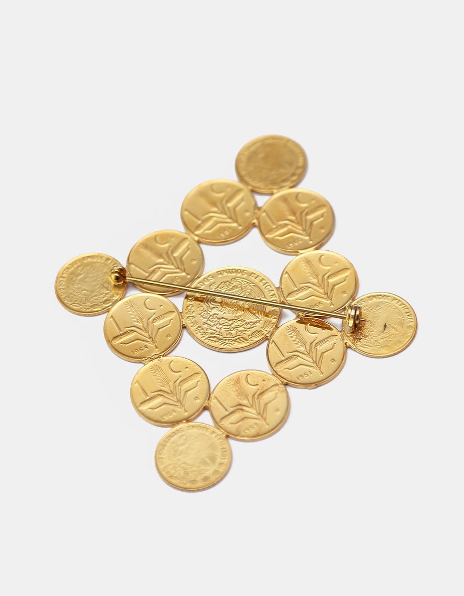 Prendedor Geométrico de 13 Monedas Vintage en Baño de Oro de 22kt