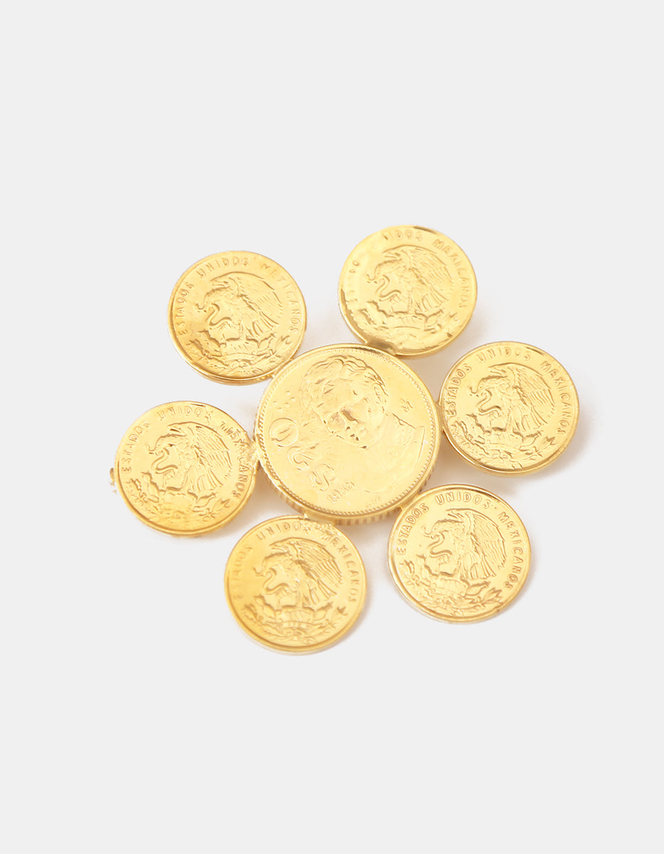 Prendedor en Rosetón de Monedas Vintage en Baño de Oro de 22kt