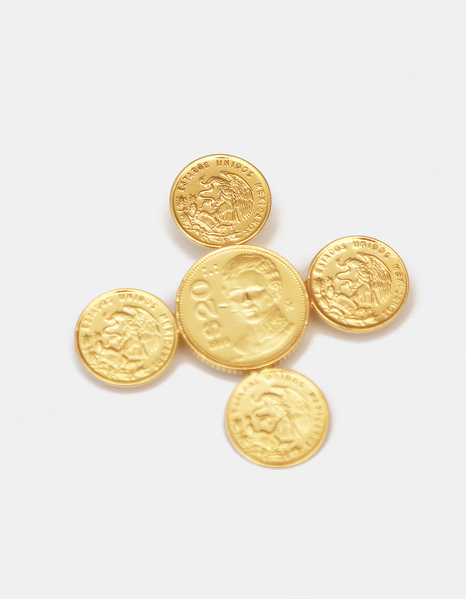 Prendedor en Cruz de Monedas Vintage en Baño de Oro de 22kt