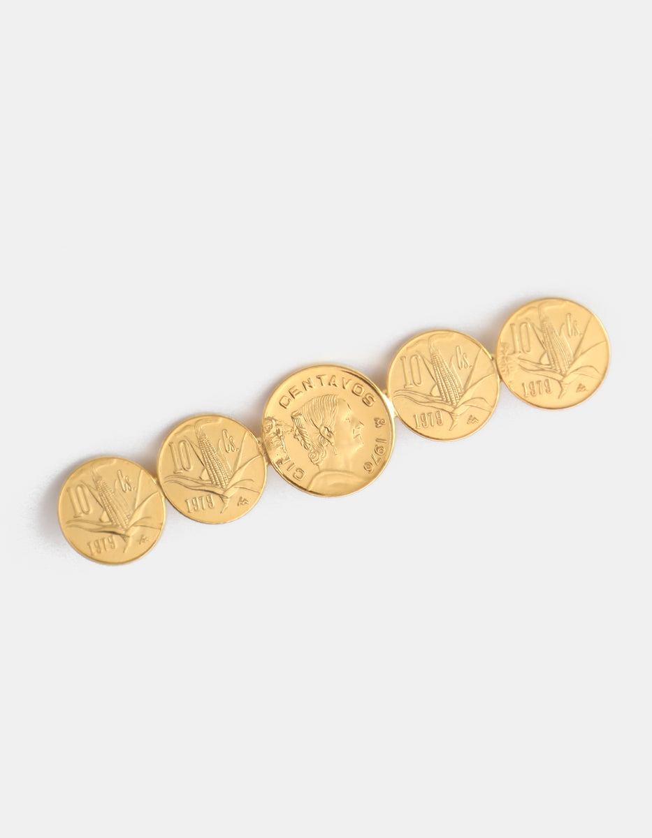 Prendedor de 5 Monedas Vintage en Baño de Oro de 22kt