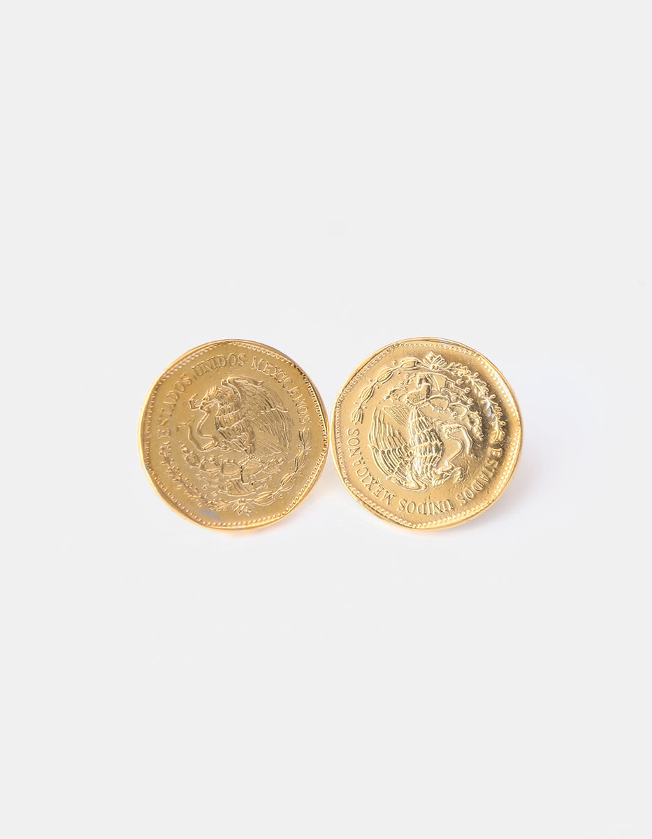 Aretes de Moneda de 5 Pesos Quetzalcóatl en Baño de Oro de 22kt