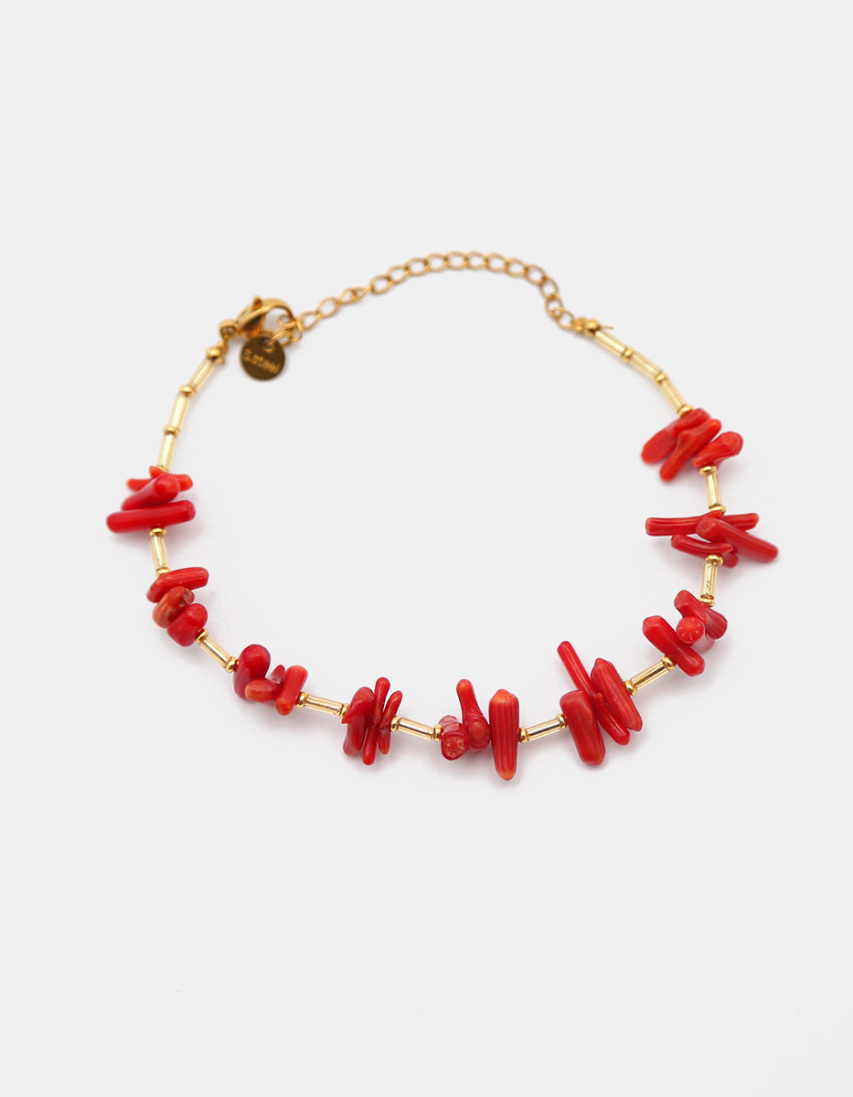 Pulsera de astillas de baquelita roja y canutillos en Gold-Filled Ultramar