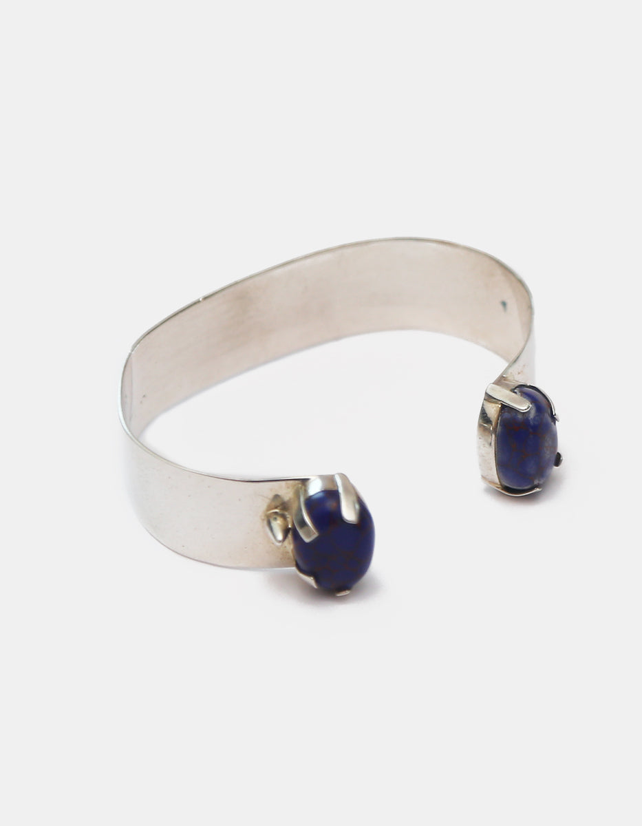 Brazalete Cuff en Bronce con Baño de Rodio y Gemas de Lapislázuli
