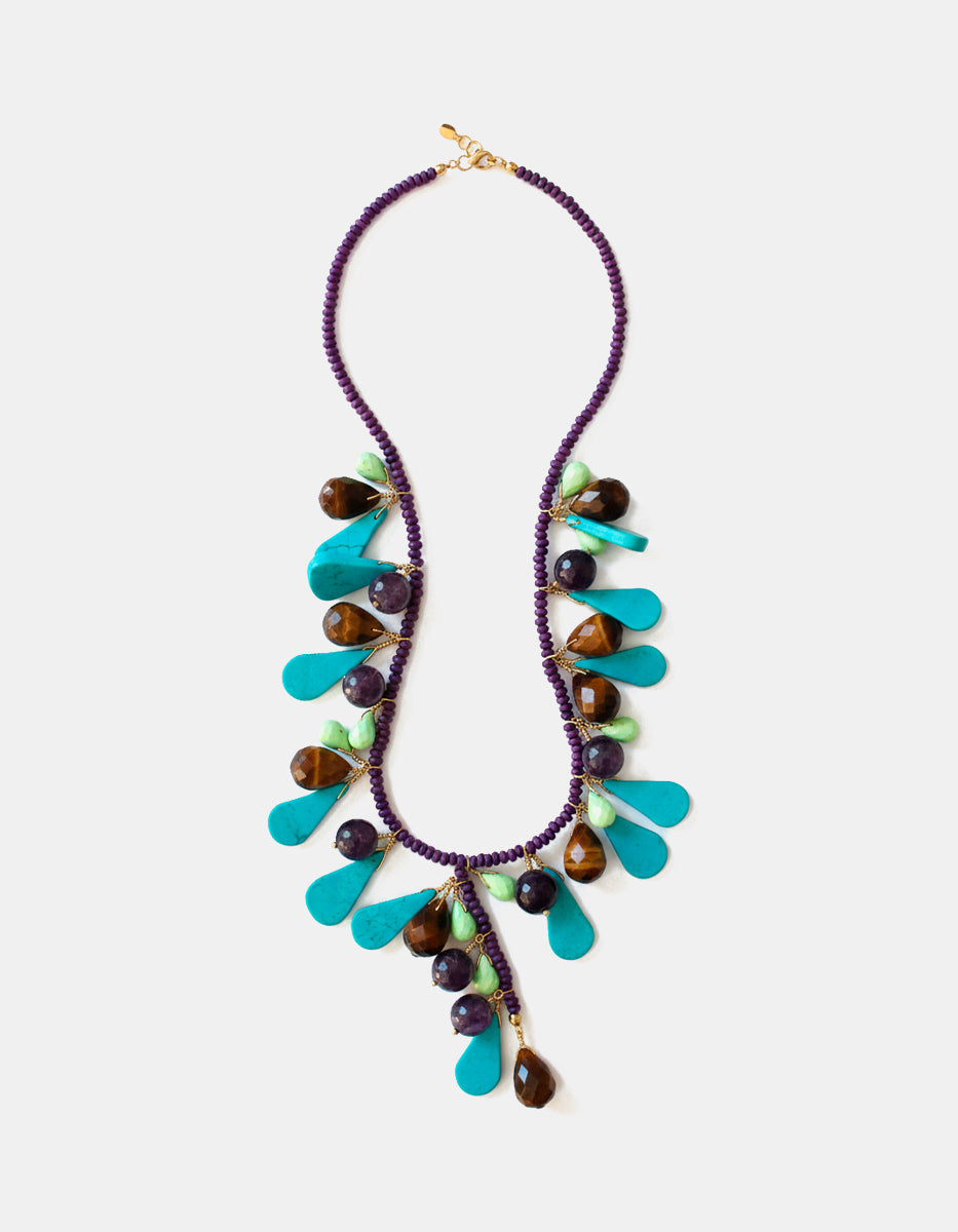 Collar en Bronce con Baño Vermeil 22 kt y Gema Turquesa