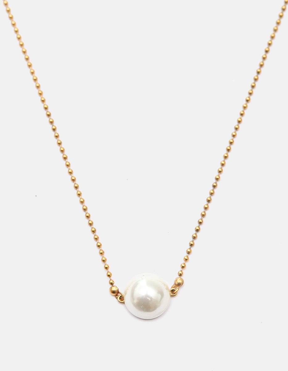 Collar Cadena de Esferas en Bronce Baño de Oro 22kt con Perla Mabe