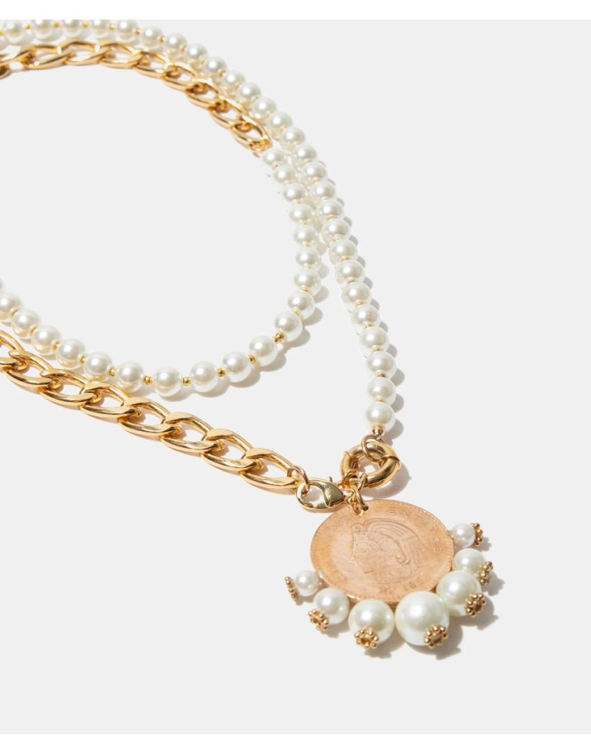 Collar moneda auténtica perla Mabe Memorias