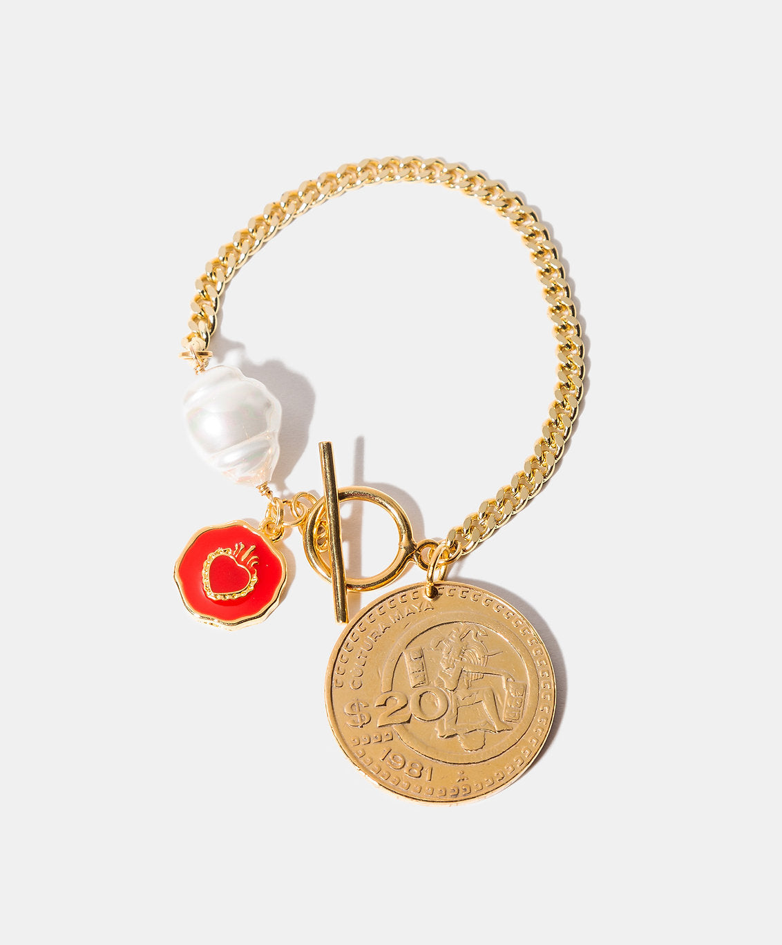 Pulsera con perla Mabe y moneda auténtica Memorias