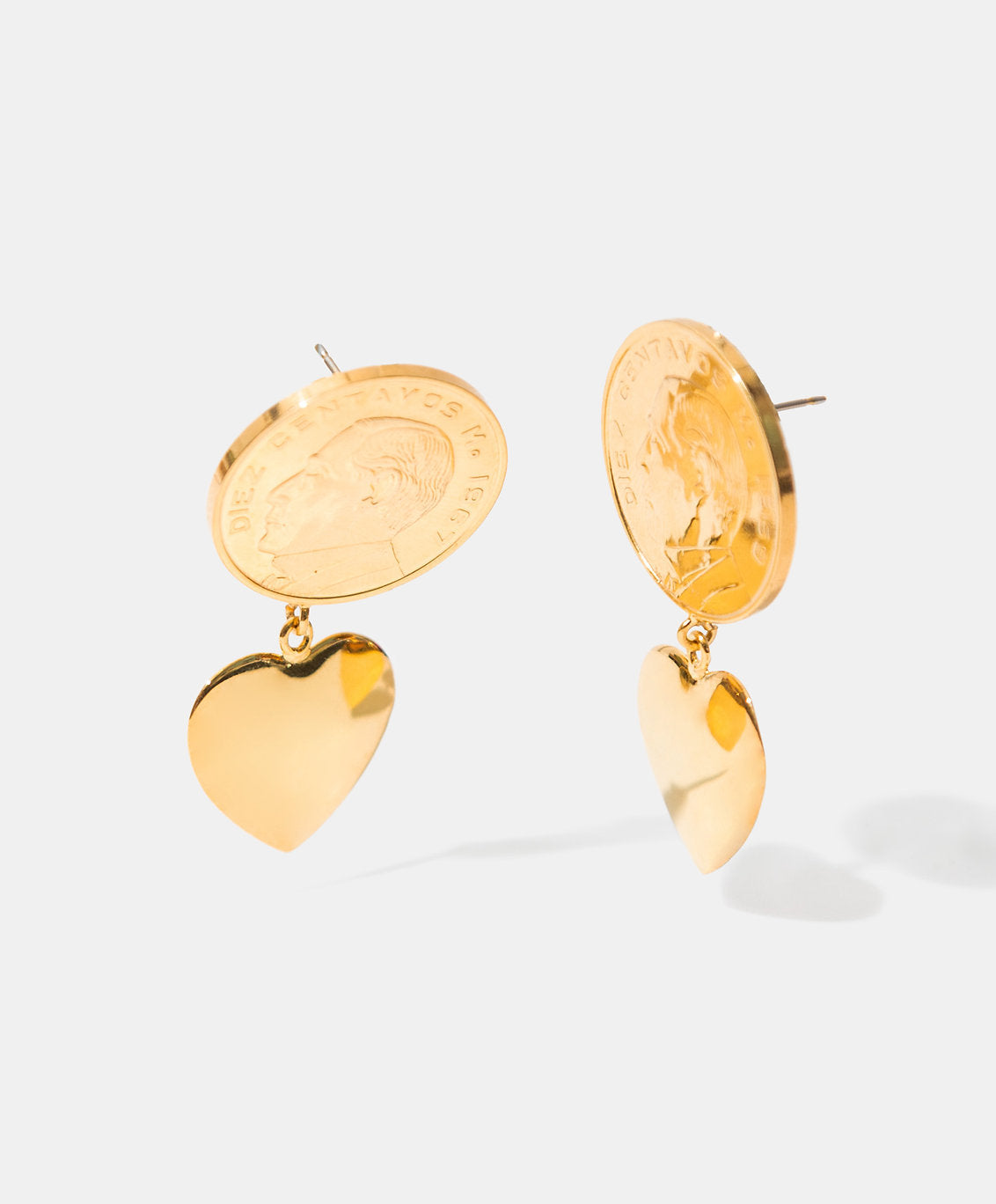 Aretes moneda auténtica corazón Memorias