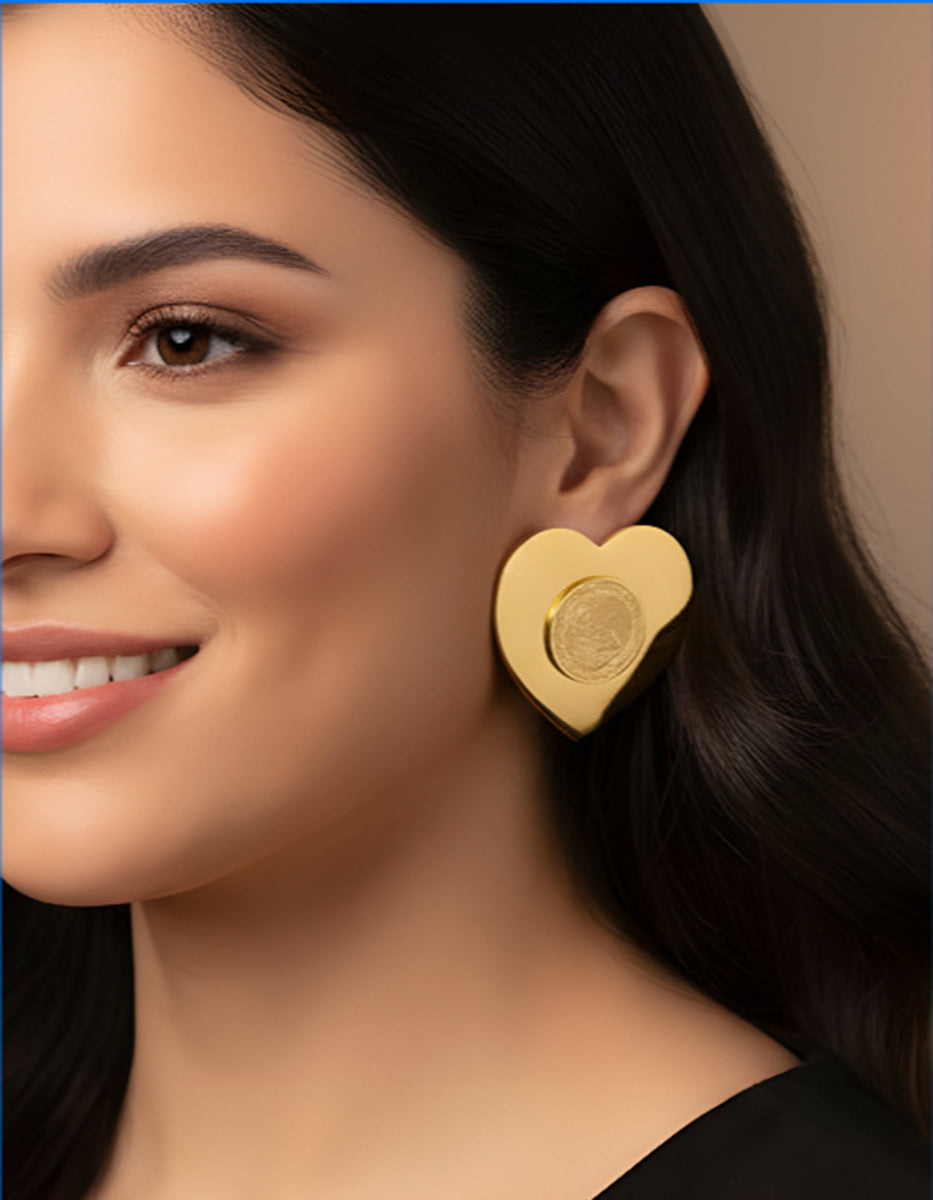Aretes moneda auténtica corazón Memorias