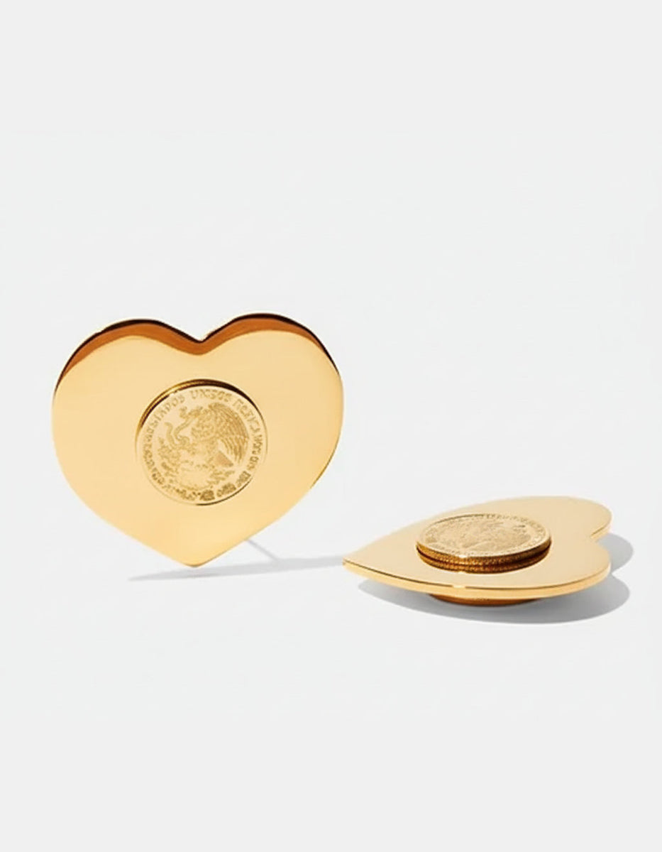Aretes moneda auténtica corazón Memorias