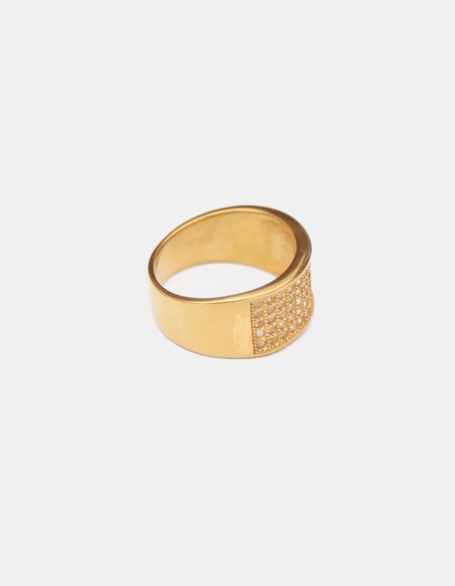 Anillo de Acero Inoxidable con Baño Oro 22K y Espinolitas Blancas Talla 11