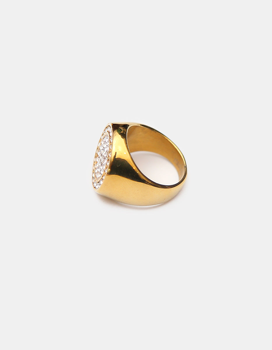 Anillo de Acero Inoxidable con Baño Oro 22K y Espinolitas Blancas Talla 8