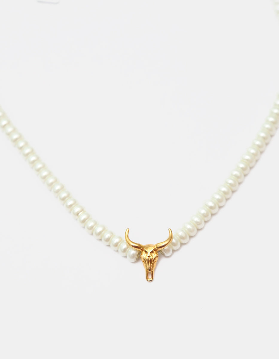 Collar en baño Vermeil de 22 kt con perla mabe y calavera del desierto Nordic