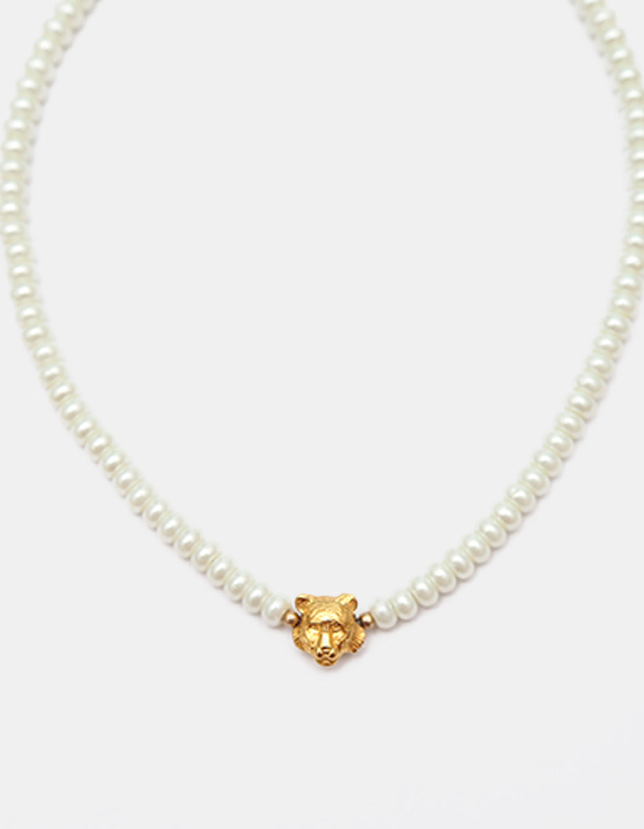 Collar Vermeil oro 22 kt con perla mabe y cabeza de tigre Nordic